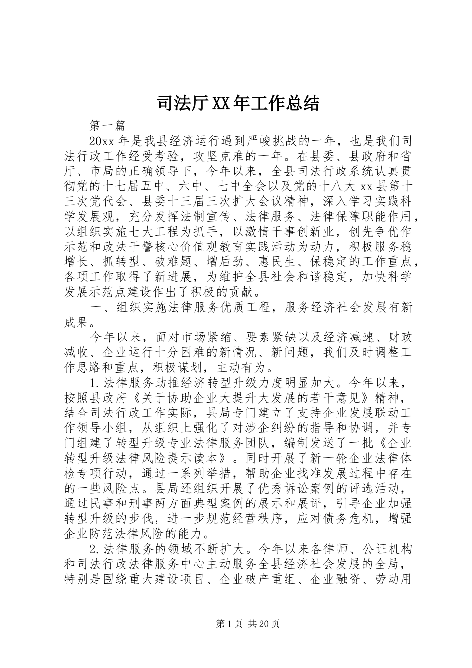 司法厅XX年工作总结_第1页