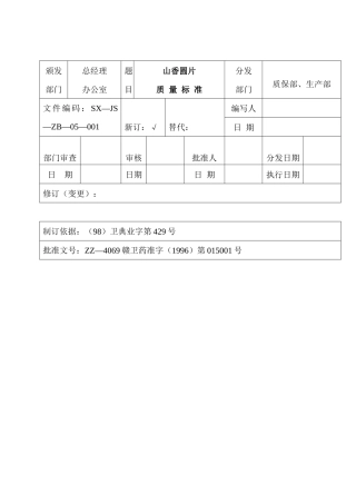 成品质量标准