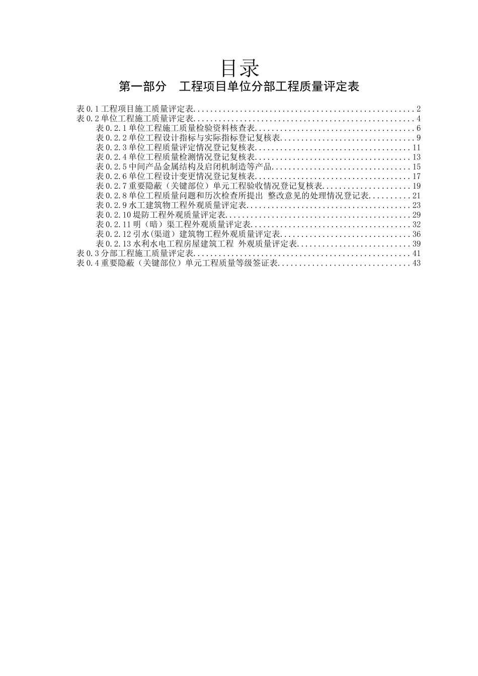 XXXX新版水利水电工程施工质量评定表工程项目单位分部_第1页