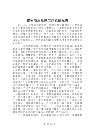 市招商局党建工作总结报告