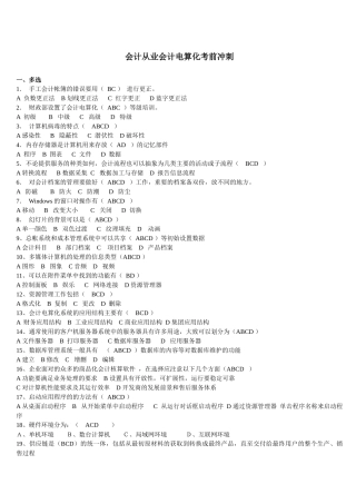 XXXX年会计从业《会计电算化》考前冲刺