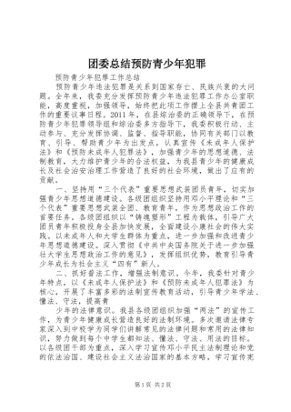 团委总结预防青少年犯罪