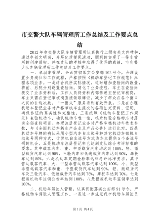 市交警大队车辆管理所工作总结及工作要点总结