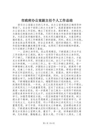 市政府办公室副主任个人工作总结