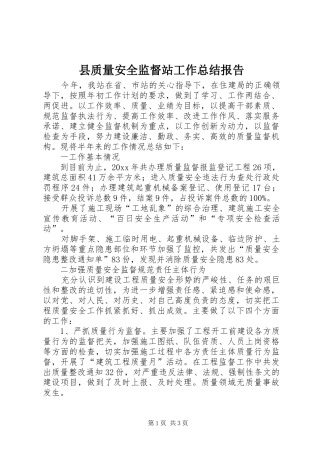 县质量安全监督站工作总结报告