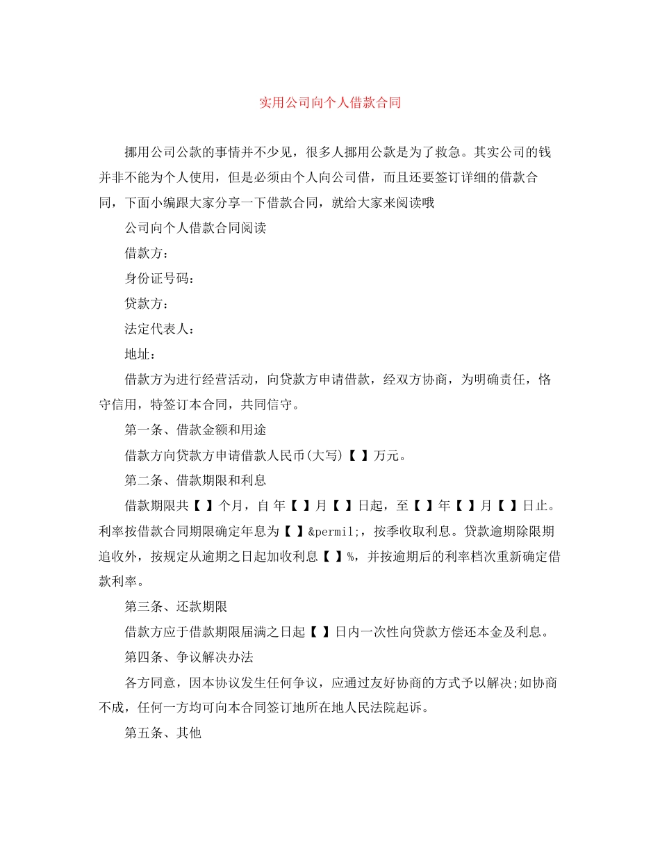 实用公司向个人借款合同_第1页