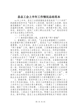 县总工会上半年工作情况总结范本