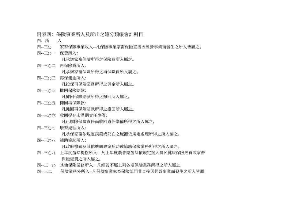 附表四保险事业所入及所出之总分类帐会计科目_第1页