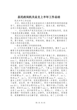 县民政局机关总支上半年工作总结