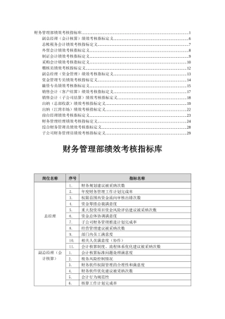 财务管理部指标库
