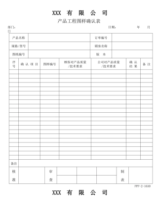 APQP产品工程图样确认表