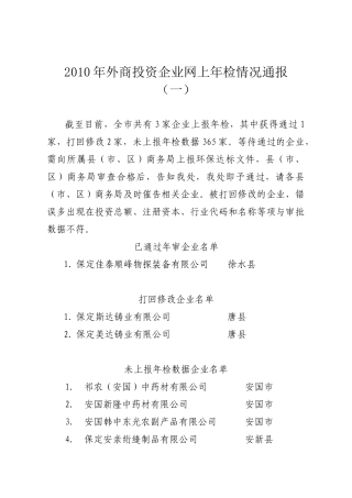 XXXX年外商投资企业网上年检情况通报(一)