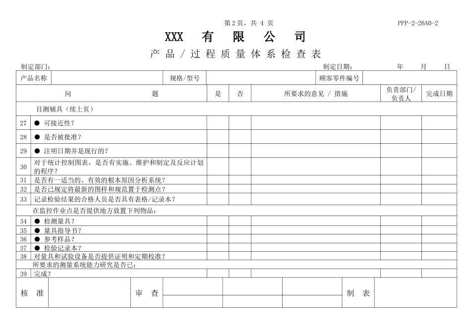 APQP产品、过程质量体系检查表_第3页