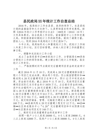县民政局XX年统计工作自查总结