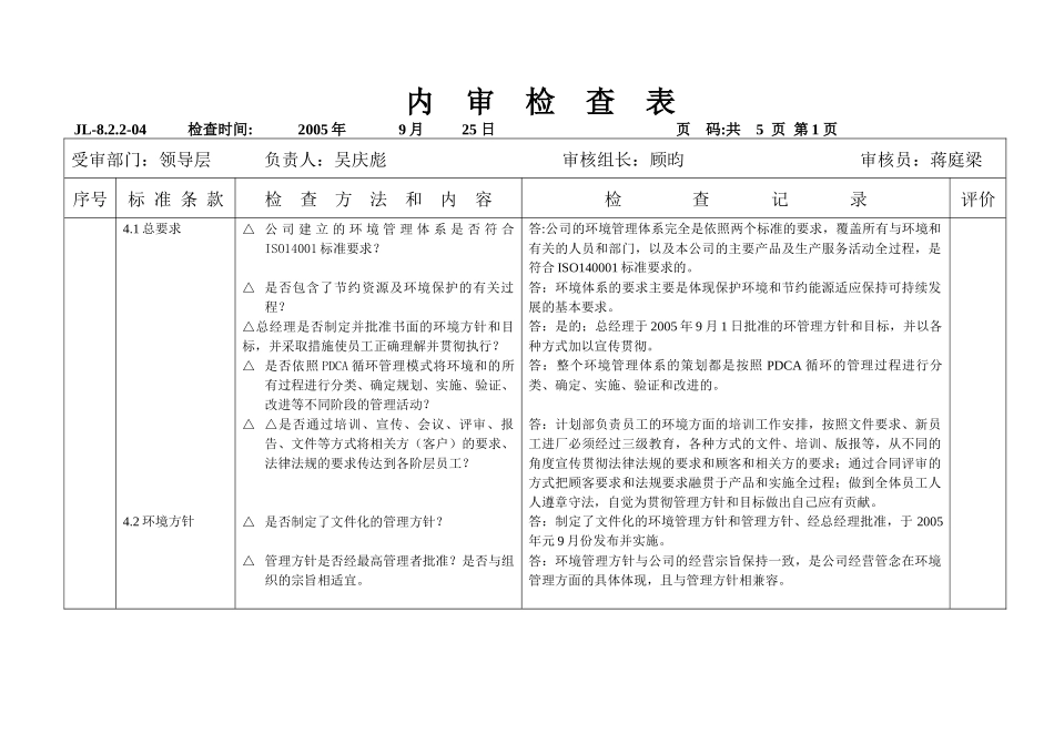 管理层内审检查表_第1页