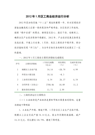 XXXX年1月区工商业经济运行分析