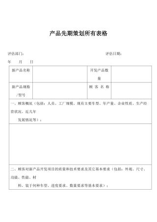 产品先期策划所有表格(doc152)(1)