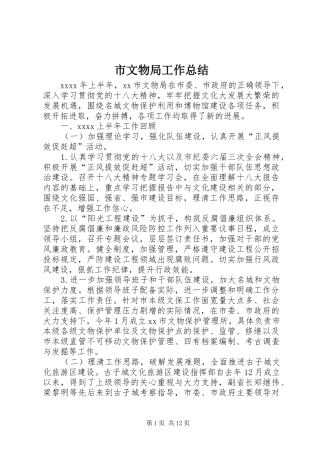 市文物局工作总结