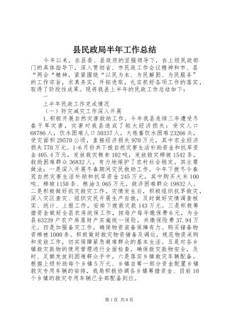 县民政局半年工作总结