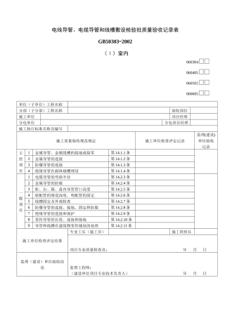 电线导管、电缆导管和线槽敷设检验批质量验收记录表(Ⅰ)室内
