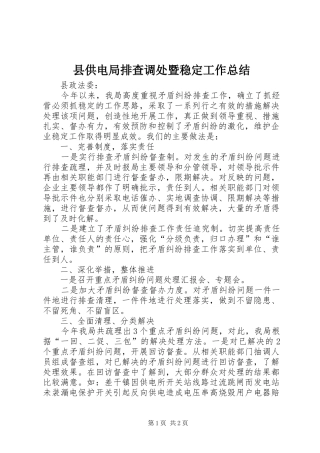 县供电局排查调处暨稳定工作总结