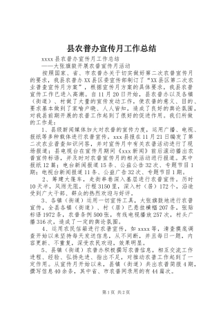 县农普办宣传月工作总结