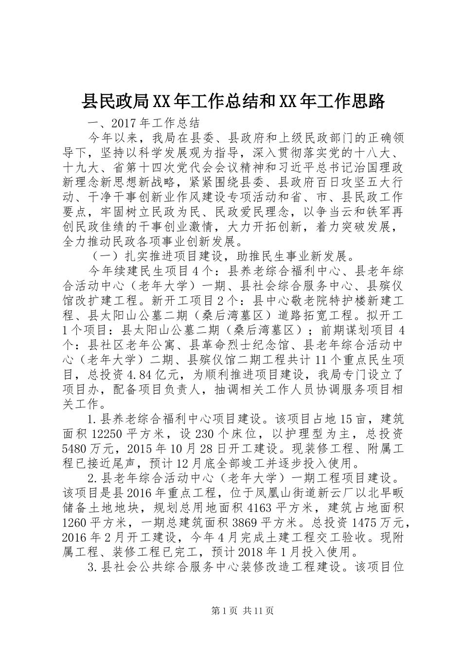 县民政局XX年工作总结和XX年工作思路_第1页