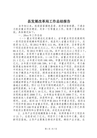 县发展改革局工作总结报告