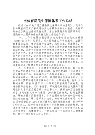 市体育局民生保障体系工作总结