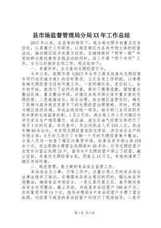 县市场监督管理局分局XX年工作总结