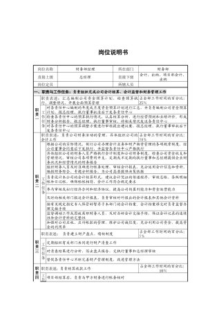 财务部经理马蓉岗位说明书