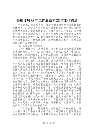 县统计局XX年工作总结和XX年工作谋划