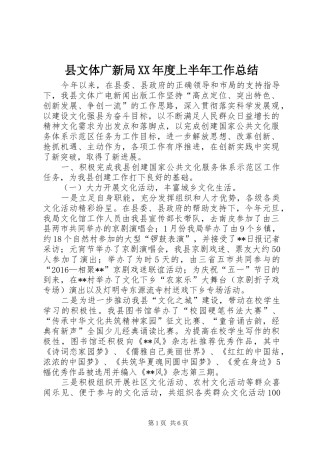 县文体广新局XX年度上半年工作总结