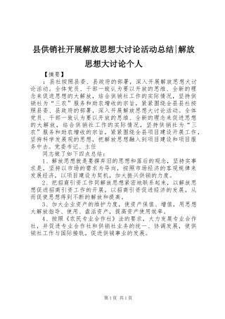 县供销社开展解放思想大讨论活动总结-解放思想大讨论个人