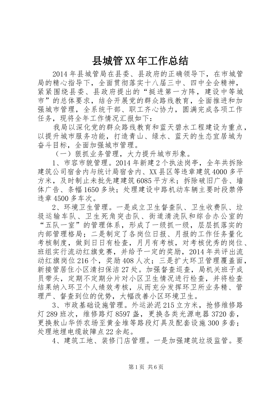 县城管XX年工作总结_第1页