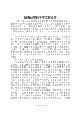 团委挂职的半年工作总结