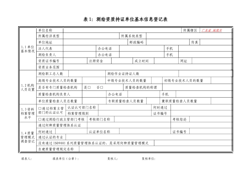 广东省测绘质量监督检验-----被检单位基本情况登记表表一_第3页