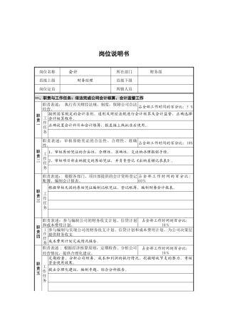 财务部会计黄焕宜岗位说明书