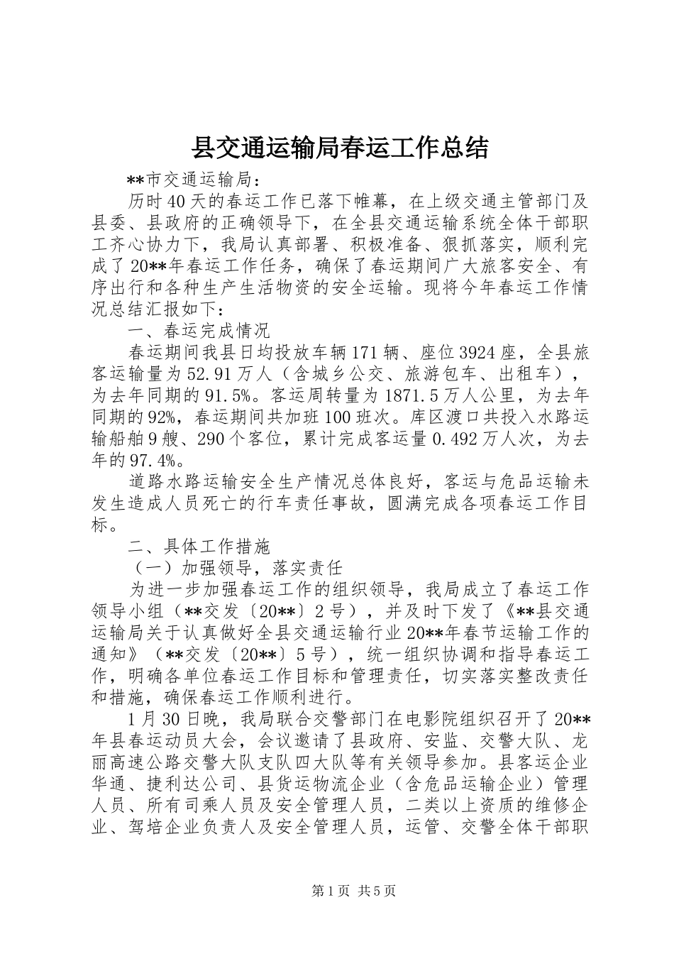 县交通运输局春运工作总结_第1页