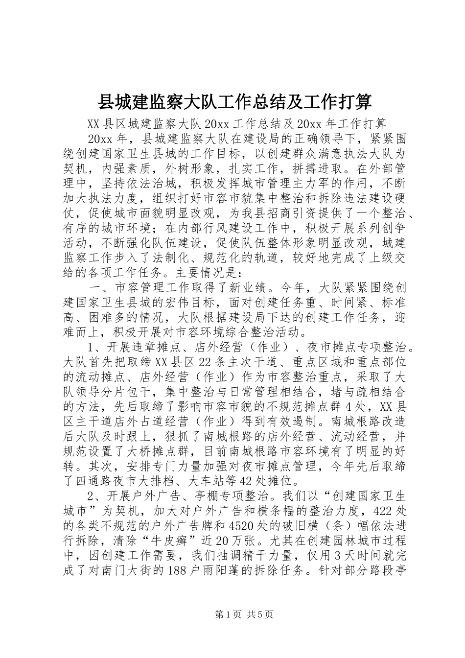 县城建监察大队工作总结及工作打算_第1页
