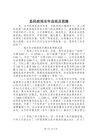 县民政局全年总结及思路