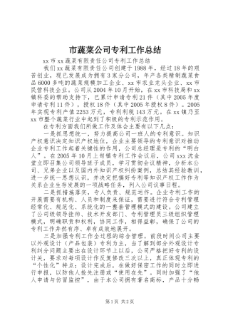 市蔬菜公司专利工作总结