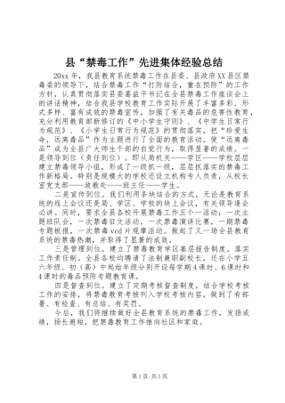 县“禁毒工作”先进集体经验总结
