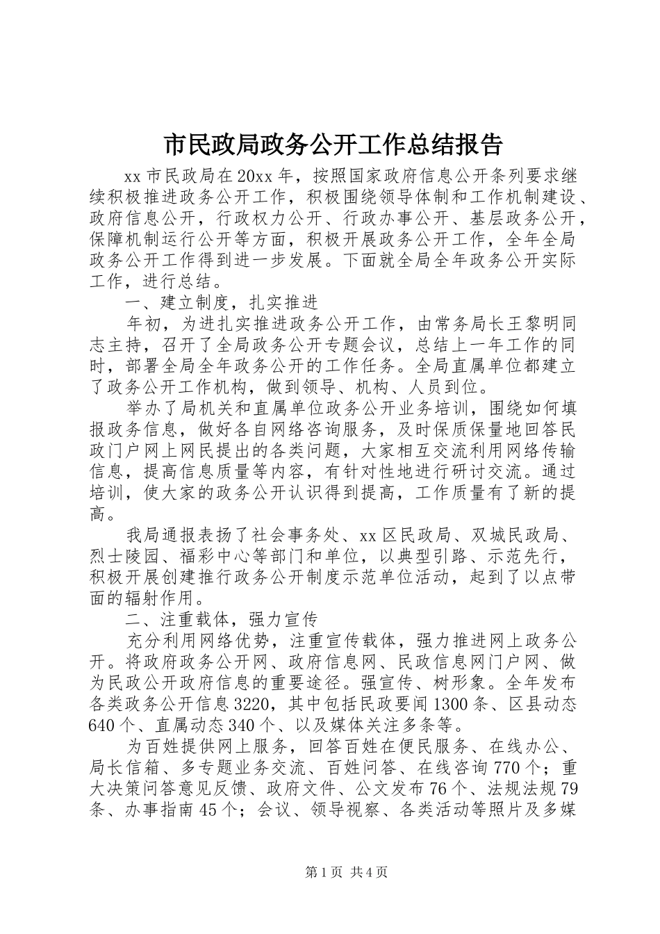 市民政局政务公开工作总结报告_第1页