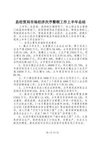 县经贸局市场经济次序整顿工作上半年总结