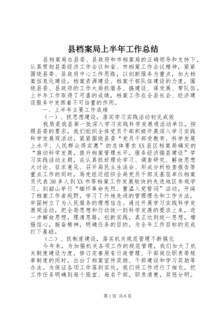 县档案局上半年工作总结