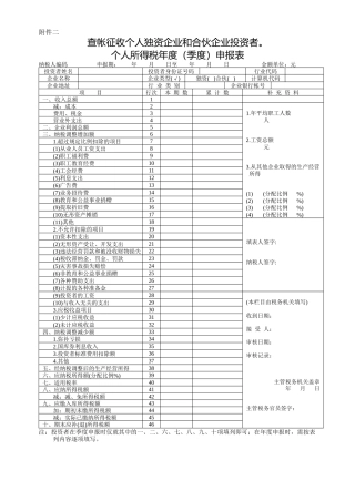 查收征收个人独资企业和合伙企业投资者个人所得税年度（季度）申