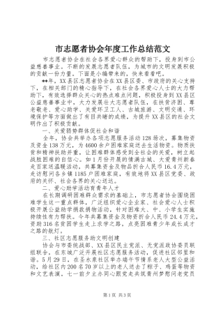 市志愿者协会年度工作总结范文