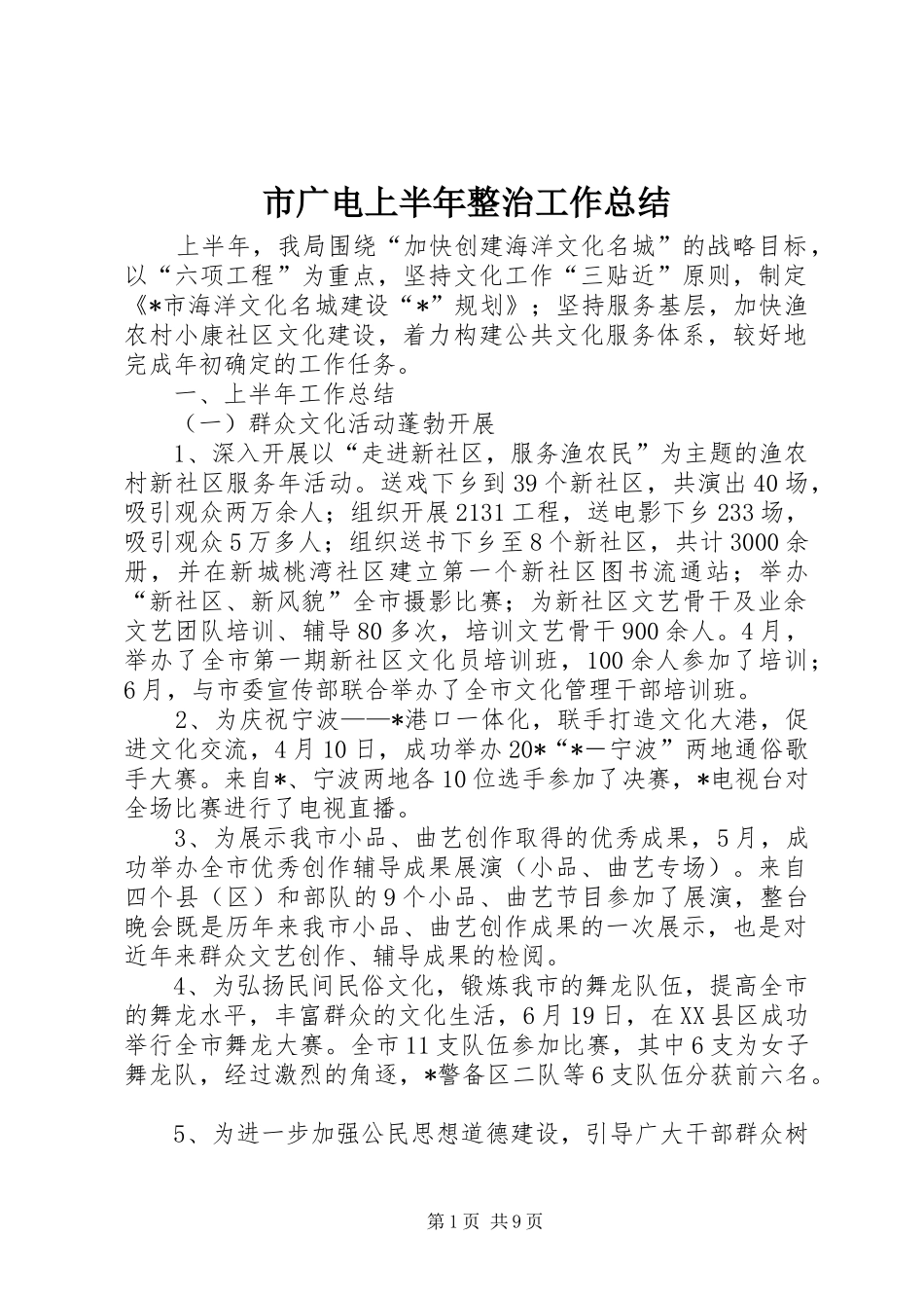市广电上半年整治工作总结_第1页