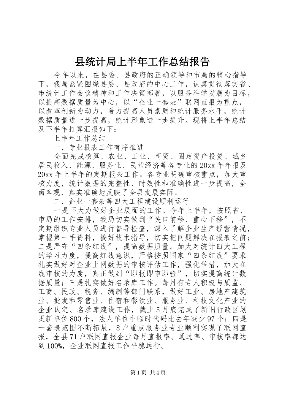 县统计局上半年工作总结报告_第1页